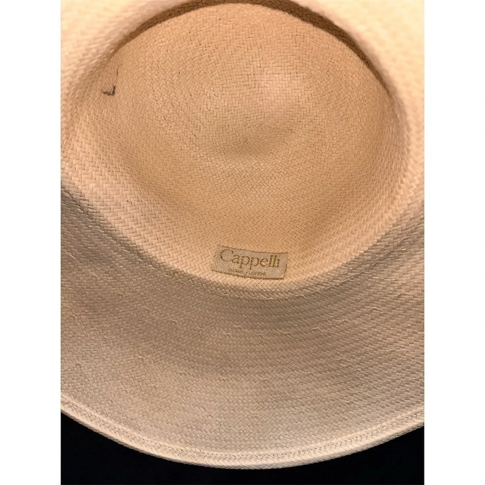 Cappelli Wide Brim Sun Hat Womens OS Ivory Peach Ribbon Bow Derby straw vintage